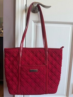 Vera Bradley Quilted Red Tote with Patent Trim